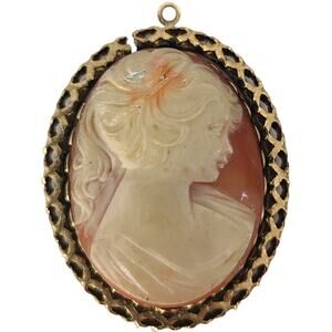 Vintage Cameo Type Costume Pendant in Goldtone Frame Setting 2"